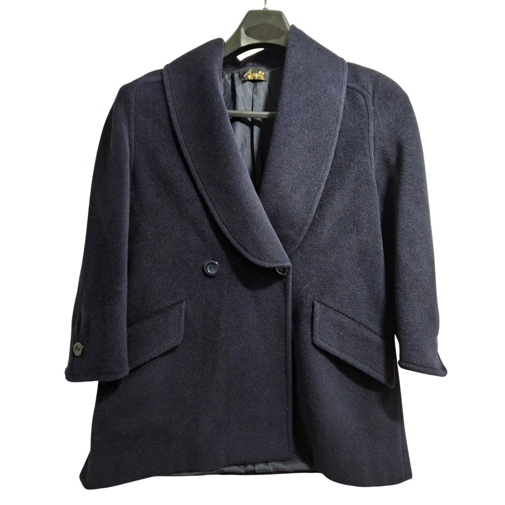 Surlì Vintage Coat 40 Navy Blue Wool Double Breasted Shawl Collar Italy